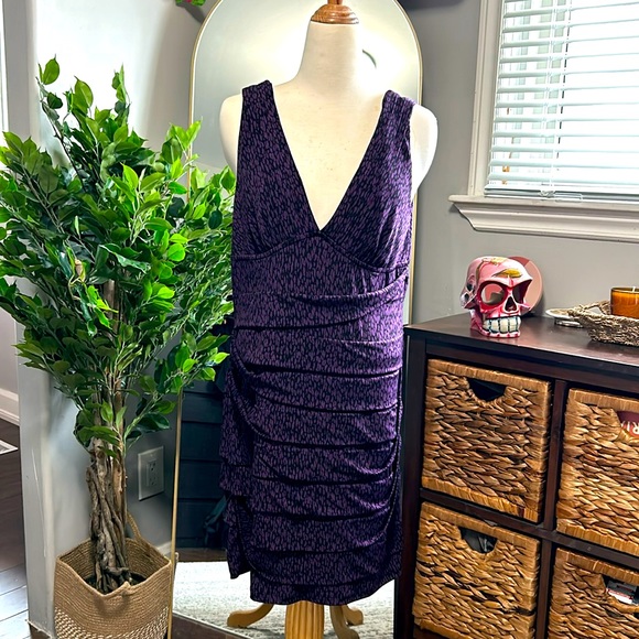 BCBGeneration Black & Purple Ruched Bodycon Dress - Picture 1 of 5